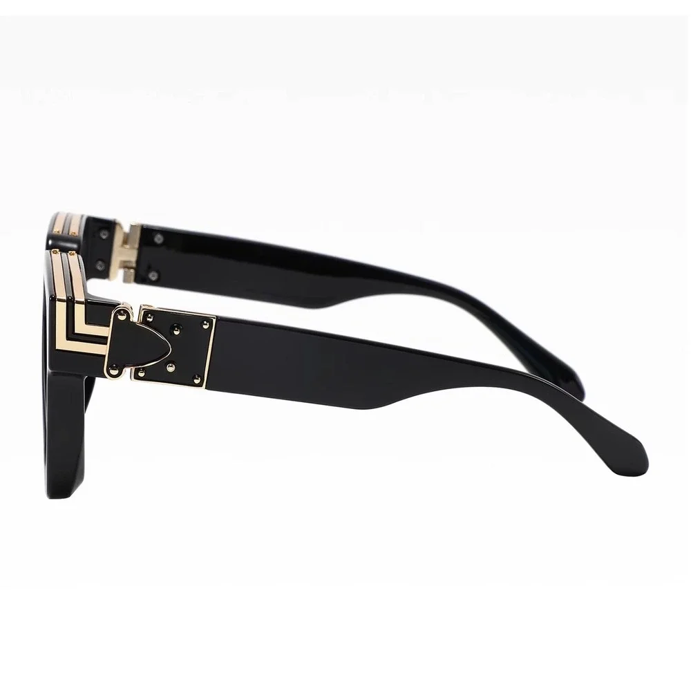 Mens Oversized Black Square Sunglasses Gold Accents Hip Hop Driving Eyewear 2026